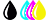 schwarz, dreifarbig (cyan/magenta/yellow)