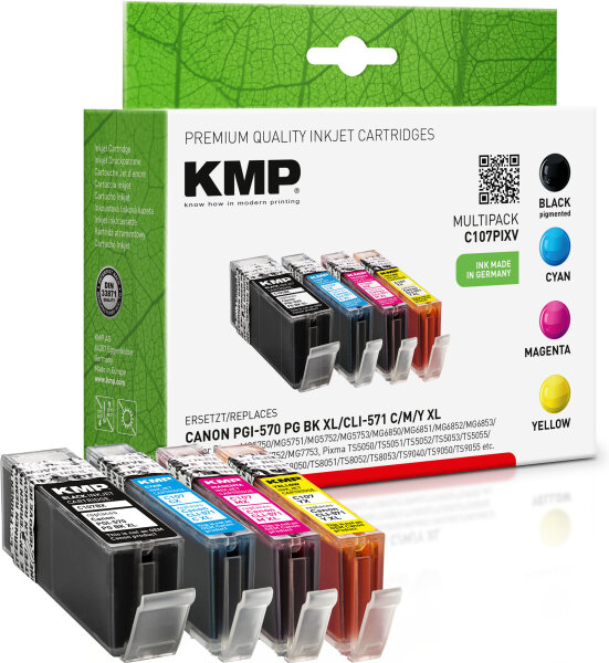 KMP Tintenpatronen C107PIXV MULTIPACK ersetzt Canon PGI-570PGBK XL, CLI-571C/M/Y XL