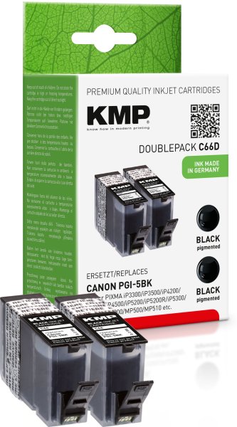 KMP Tintenpatrone C66D (schwarz) DOUBLEPACK ersetzt Canon PGI-5BK