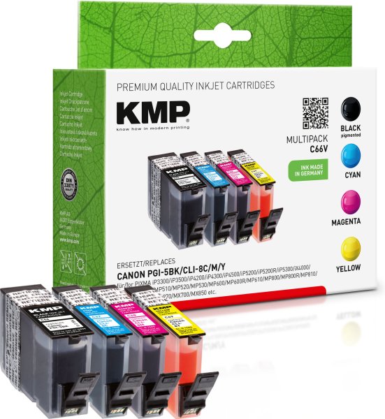 KMP Tintenpatronen C66V MULTIPACK ersetzt Canon PGI-5BK, CLI-8C/M/Y