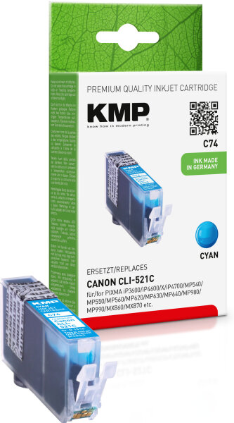 KMP Tintenpatrone C74 (cyan) ersetzt Canon CLI-521C