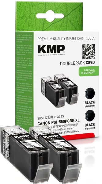 KMP Tintenpatrone C89D (schwarz) DOUBLEPACK ersetzt Canon PGI-550PGBK XL