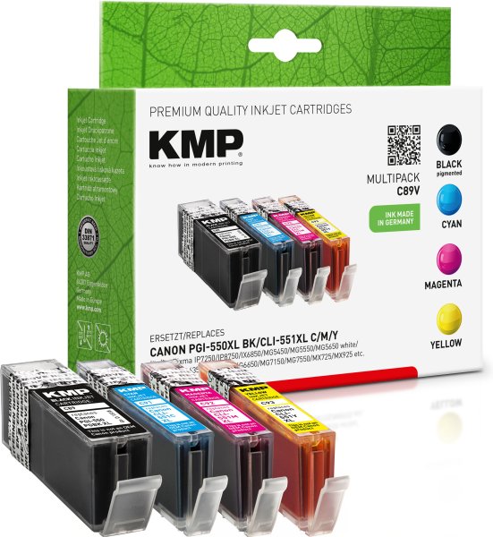 KMP Tintenpatronen C89V MULTIPACK ersetzt Canon PGI-550PGBK XL, CLI-551C/M/Y XL