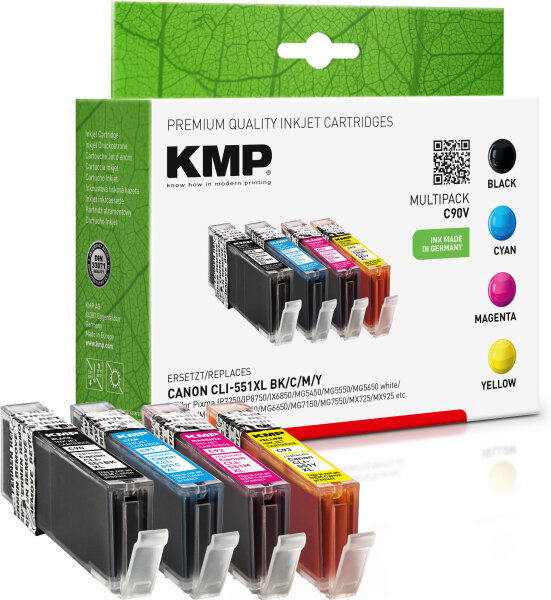 KMP Tintenpatronen C90V MULTIPACK ersetzt Canon CLI-551BK/C/M/Y XL