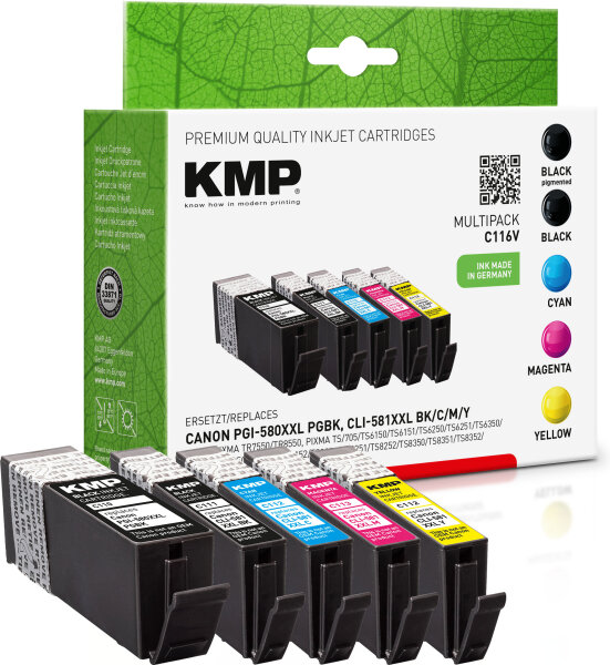 KMP Tintenpatronen C116V MULTIPACK ersetzt Canon PGI-580PGBK XXL, CLI-581BK/C/M/Y XXL (5 Patronen)