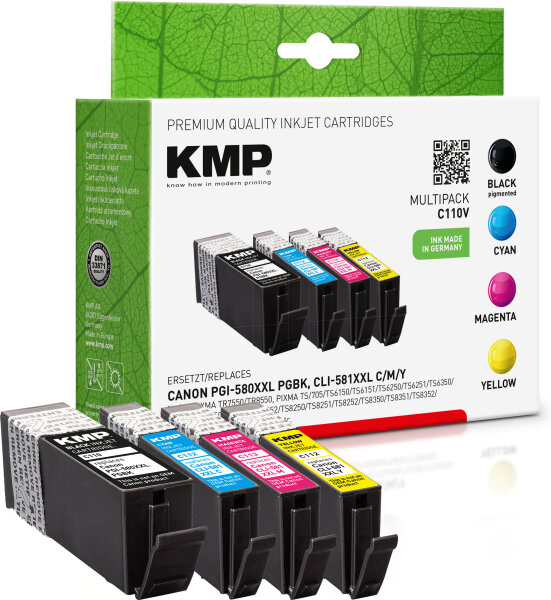KMP Tintenpatronen C110V MULTIPACK ersetzt Canon PGI-580PGBK XXL, CLI-581C/M/Y XXL (4 Patronen)