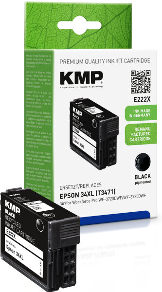 KMP Tintenpatrone E222X (schwarz) ersetzt Epson 34XL (T3471 - Golfball)