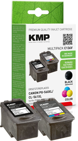 KMP Tintenpatronen C136V MULTIPACK (schwarz+color) ersetzt Canon PG-560XL, CL-561XL