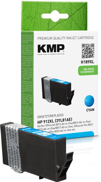 KMP Tintenpatrone H189X (cyan) ersetzt HP 912XL (3YL81AE)
