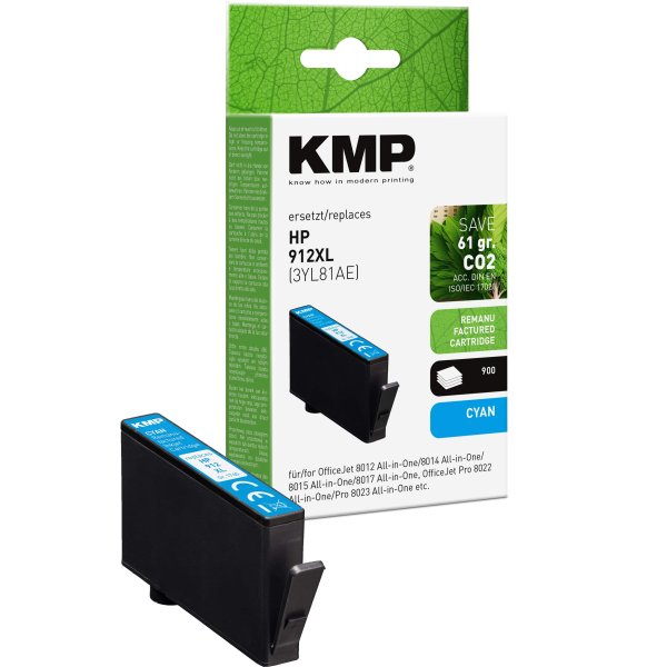 KMP Tintenpatrone (cyan) ersetzt HP 912XL (3YL81AE)