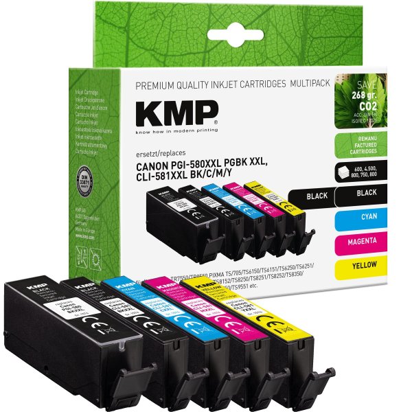 KMP Tintenpatronen MULTIPACK ersetzt Canon PGI-580PGBK XXL, CLI-581BK/C/M/Y XXL