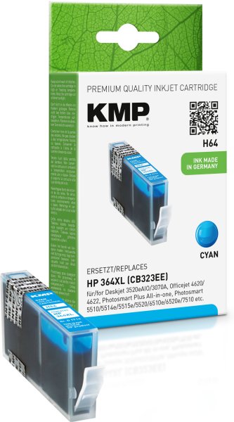 KMP Tintenpatrone H64 (cyan) ersetzt HP 364XL (CB323EE)